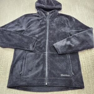 Marmot Jacket Women XL Black Sherpa Fleece Full Zip Hooded Hiking Outdoor